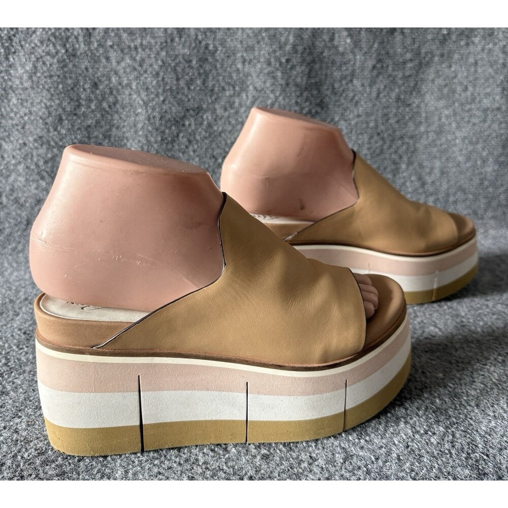 NAKED FEET Leather Flow Platform Slide Sandals Tan Slip-On Women’s US 6 M